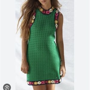 Zara crochet green floral dress small